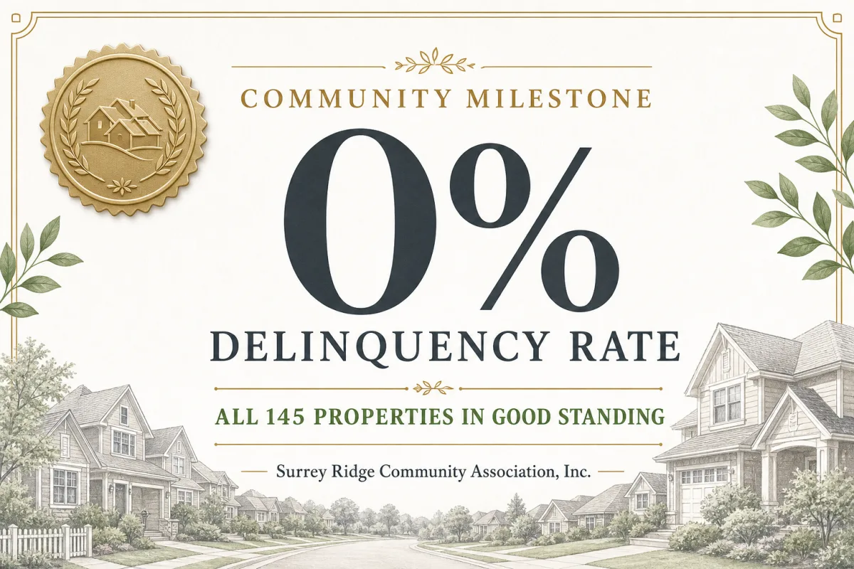 Community milestone award recognizing all 145 Surrey Ridge properties in good standing