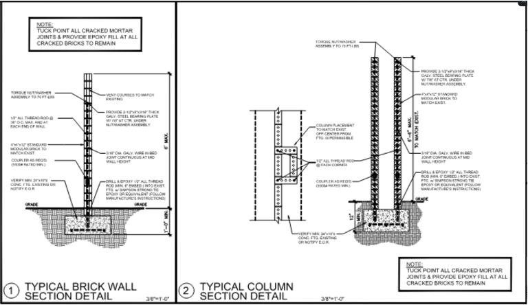 Engineering wall repair section detail drawing