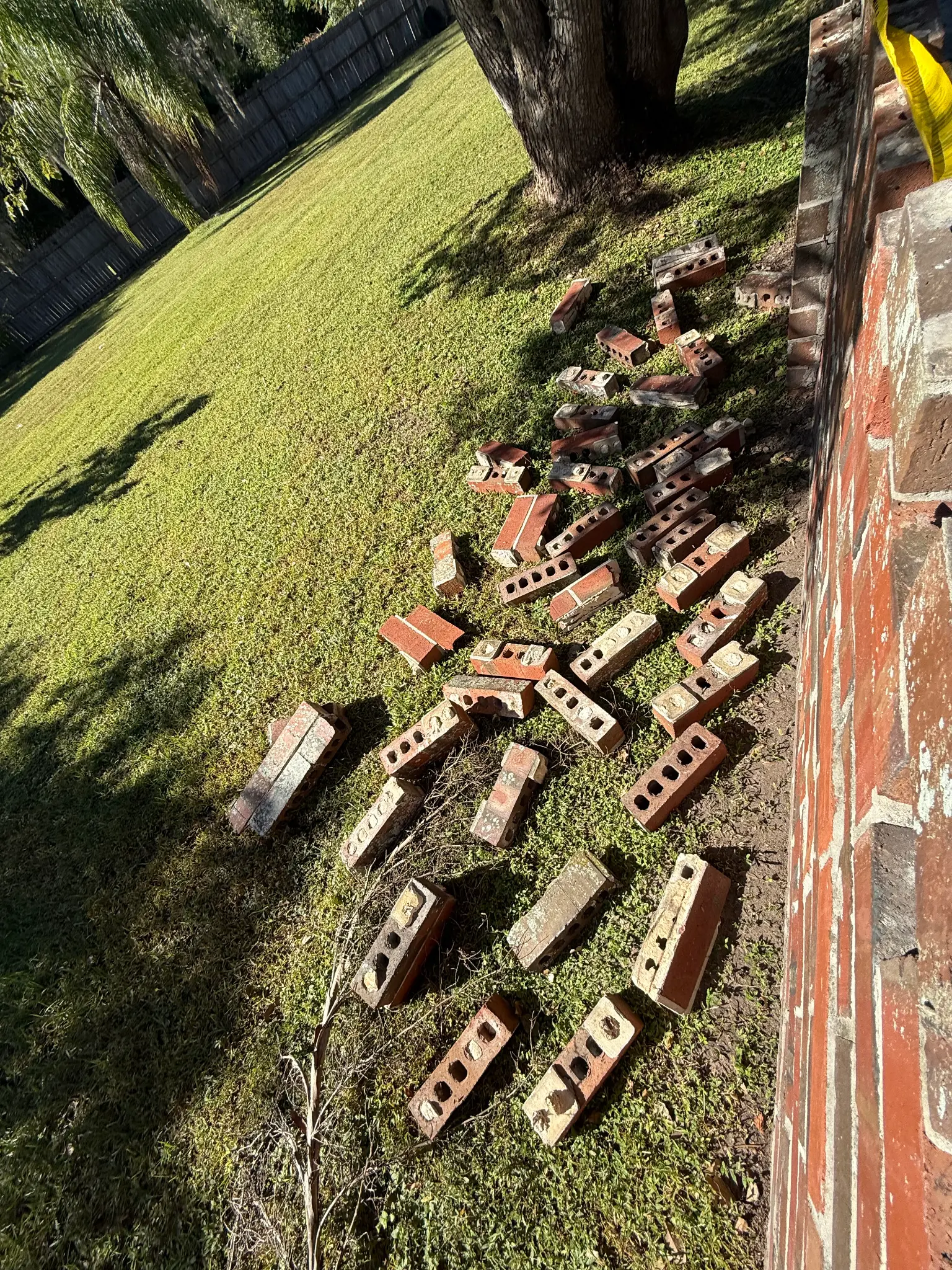 Scattered fallen bricks